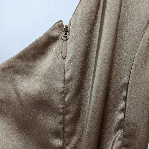 New Lavish Alice | Satin Cowl Neck Gathered Minidress in Bronze - Picture 7 of 14